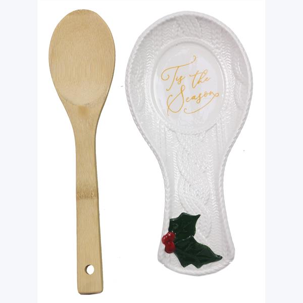 Picture of Youngs 92856 Wintergreen Christmas Ceramic Spoon Rest with Spoon