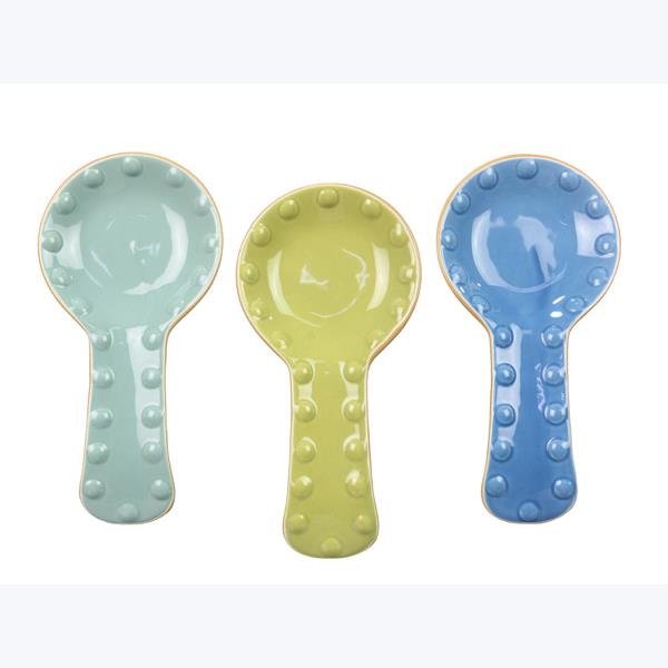 Picture of Youngs 12056 Ceramic Hobnail Tabletop Rest Spoon - Large - 3 Assorted