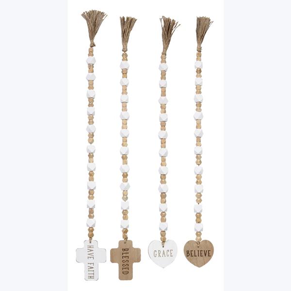 Picture of Youngs 12334 Wood Blessing Bead Strand with Heart & Cross&#44; 4 Assorted Color