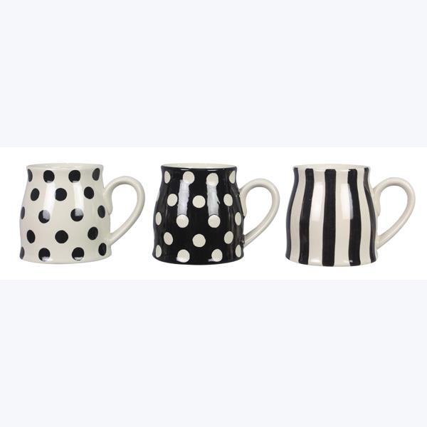 Picture of Youngs 12556 16 oz Stoneware Mug&#44; Black & White&#44; Assorted Style - Set of 3