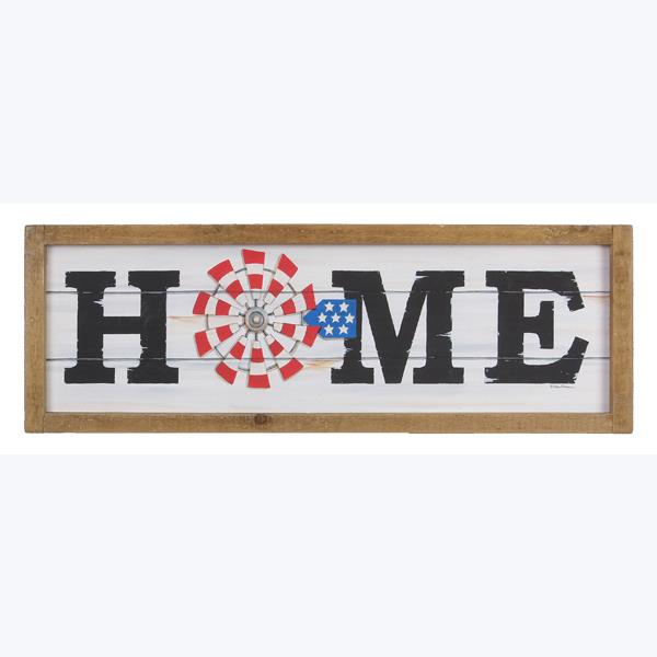 Picture of Youngs 73152 Wood Framed Home Sign with Americana Flag Windmill