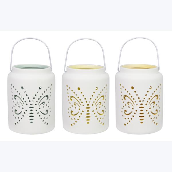 Picture of Youngs 73283 Ceramic with Cutout Design Candle & Lantern with Candle Not Included - 3 Assorted Color