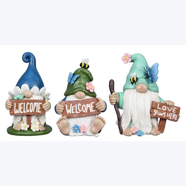 Picture of Youngs 73337 7 in. Resin Garden Welcome Garden Gnome Figurine, 3 Assortment