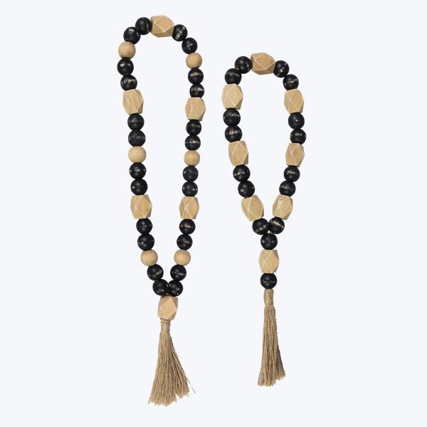 Picture of Youngs 21807 16 in. Wood Blessing Beads with Tassel&#44; Black & Natural&#44; Assorted Style - Set of 2
