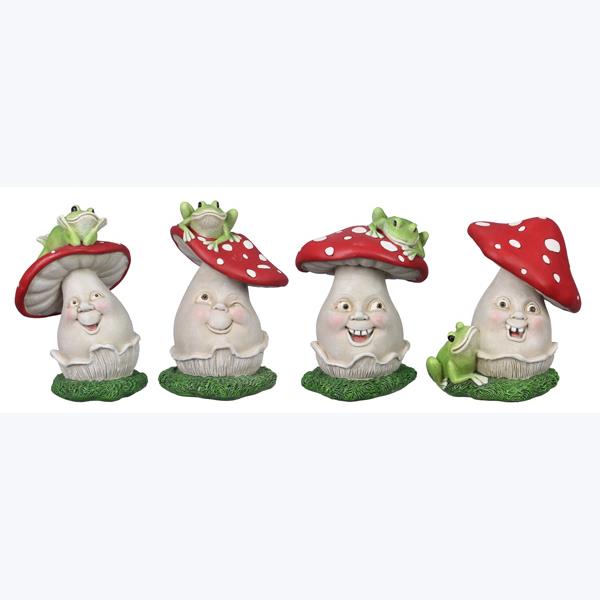 Picture of Youngs 73744 Resin Mushroom Figurine - 4 Assorted