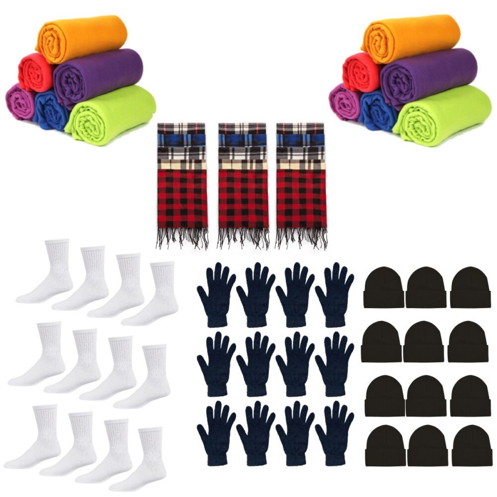Picture of Your Shopping Depot 098-2007 60 Piece Homeless Kit With Gloves&#44; Beanies&#44; Sock&#44; Scarves&#44; Blankets Beanies (1 Dozen of Each)