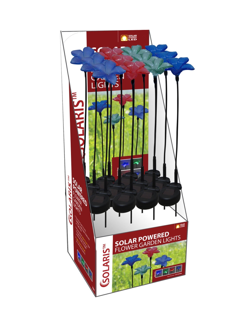 Alpine TUQTT164ABB Solar Plastic Flower Garden Stake - Display of 12