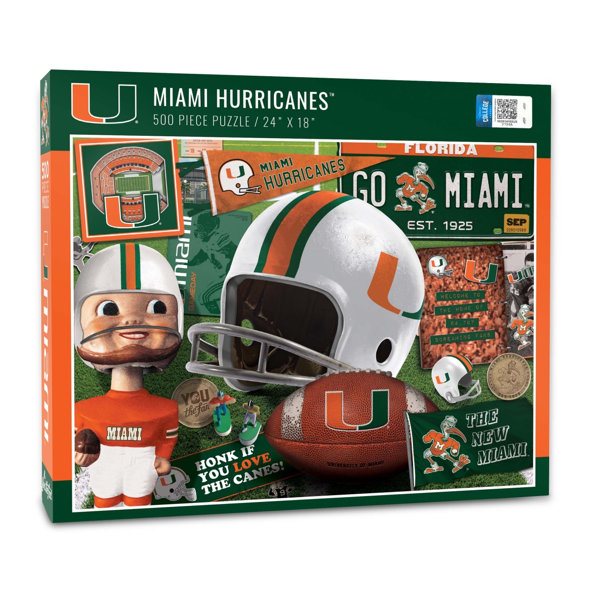 Picture of YouTheFan 0950226 18 x 24 in. NCAA Miami Hurricanes Retro Series Puzzle - 500 Piece
