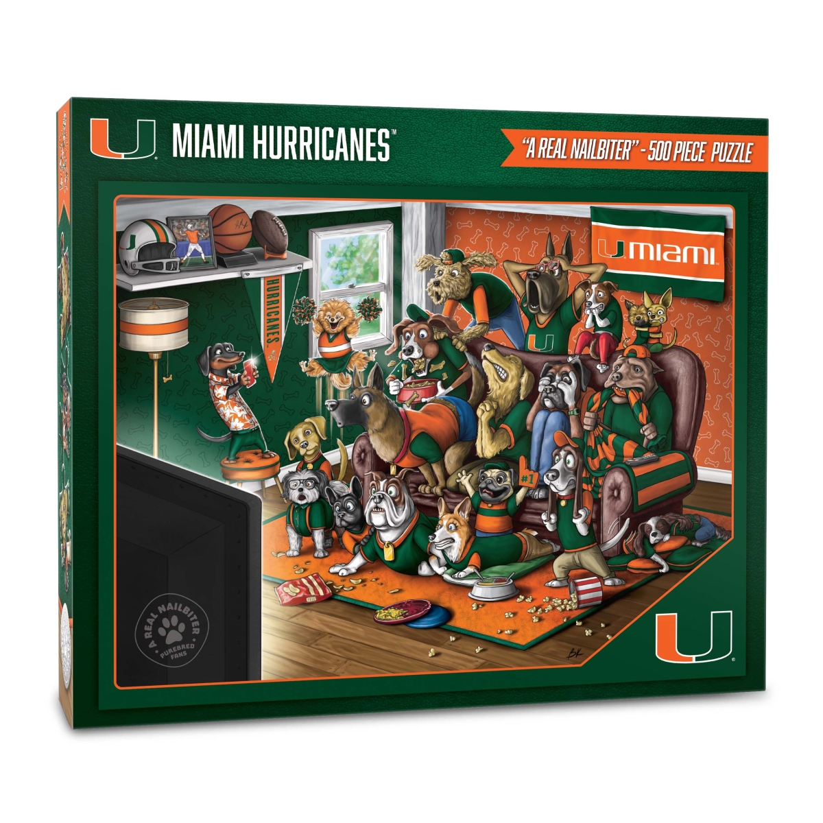 Picture of YouTheFan 2502984 18 x 24 in. NCAA Miami Hurricanes Purebred Fans Puzzle&#44; Multi Color - A Real Nailbiter - 500 Piece