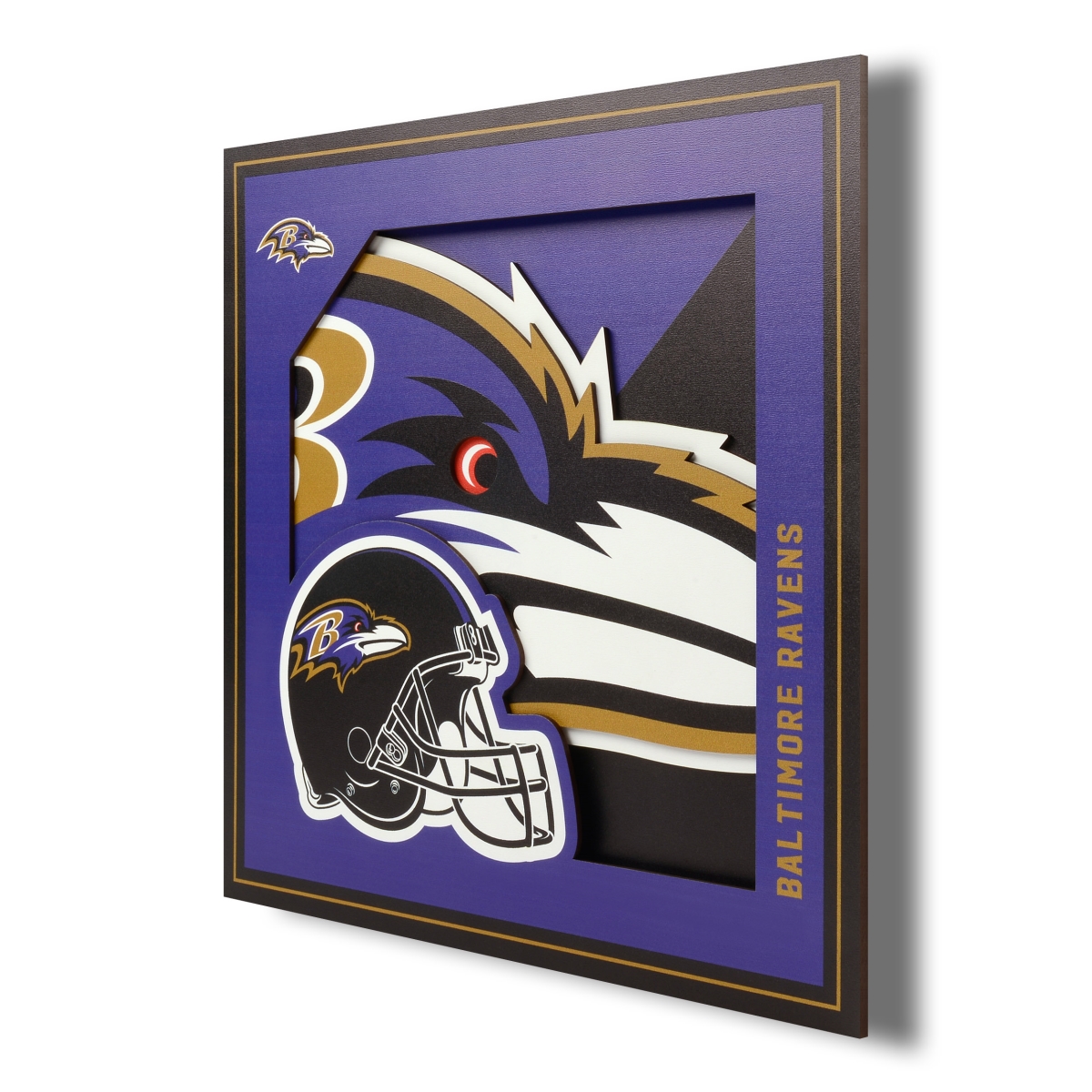 Picture of YouTheFan 2507248 12 x 12 in. Baltimore Ravens 3D Logo Series Wall Art&#44; Multi Color