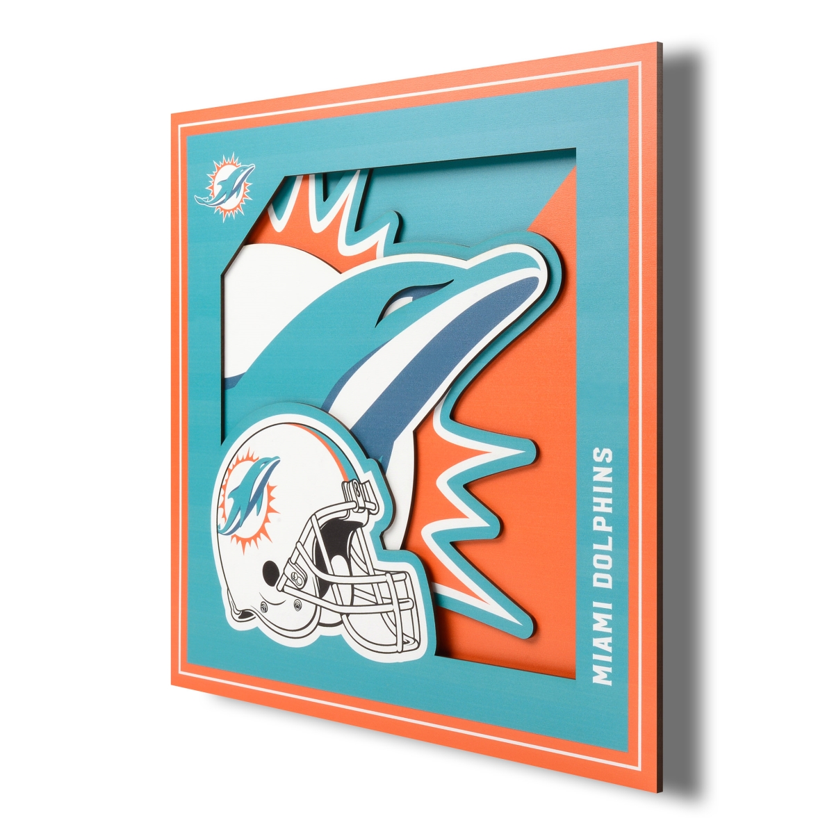 Picture of YouTheFan 2507392 12 x 12 in. Miami Dolphins 3D Logo Series Wall Art&#44; Multi Color