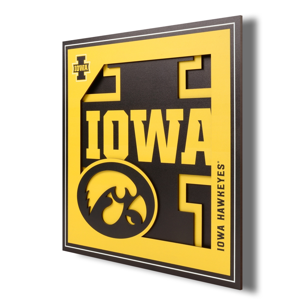 Picture of YouTheFan 2506746 12 x 12 in. Iowa Hawkeyes 3D Logo Series Wall Art&#44; Multi Color