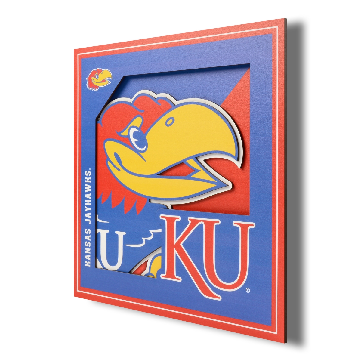 Picture of YouTheFan 2506760 12 x 12 in. Kansas Jayhawks 3D Logo Series Wall Art&#44; Multi Color
