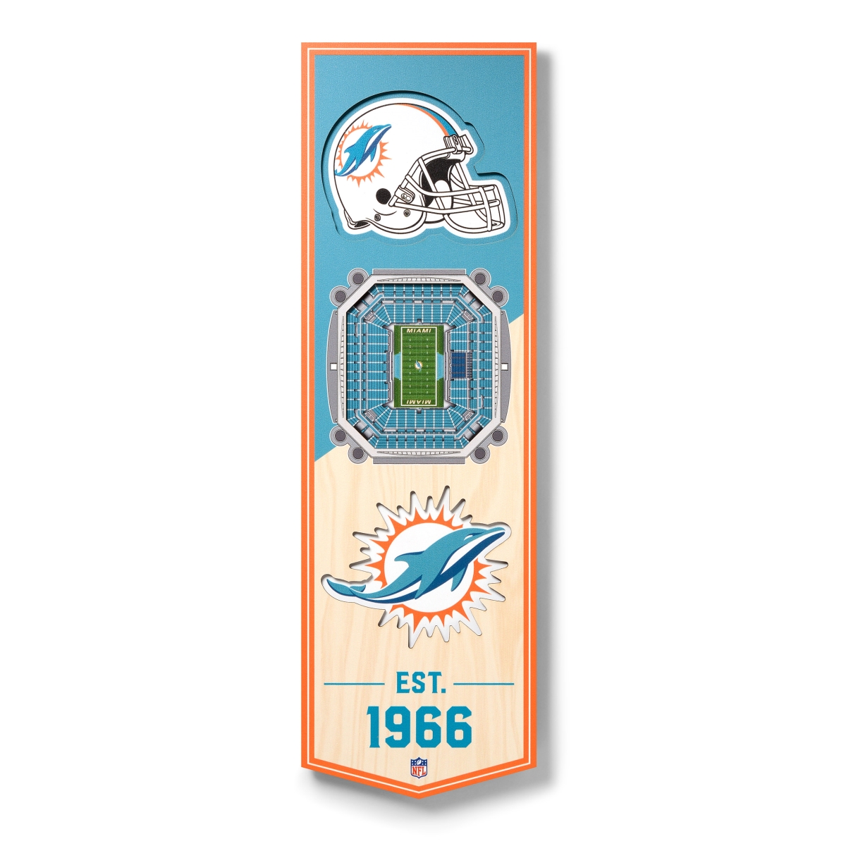 Miami Dolphins 12 x 36 Logo Heritage Framed Banner