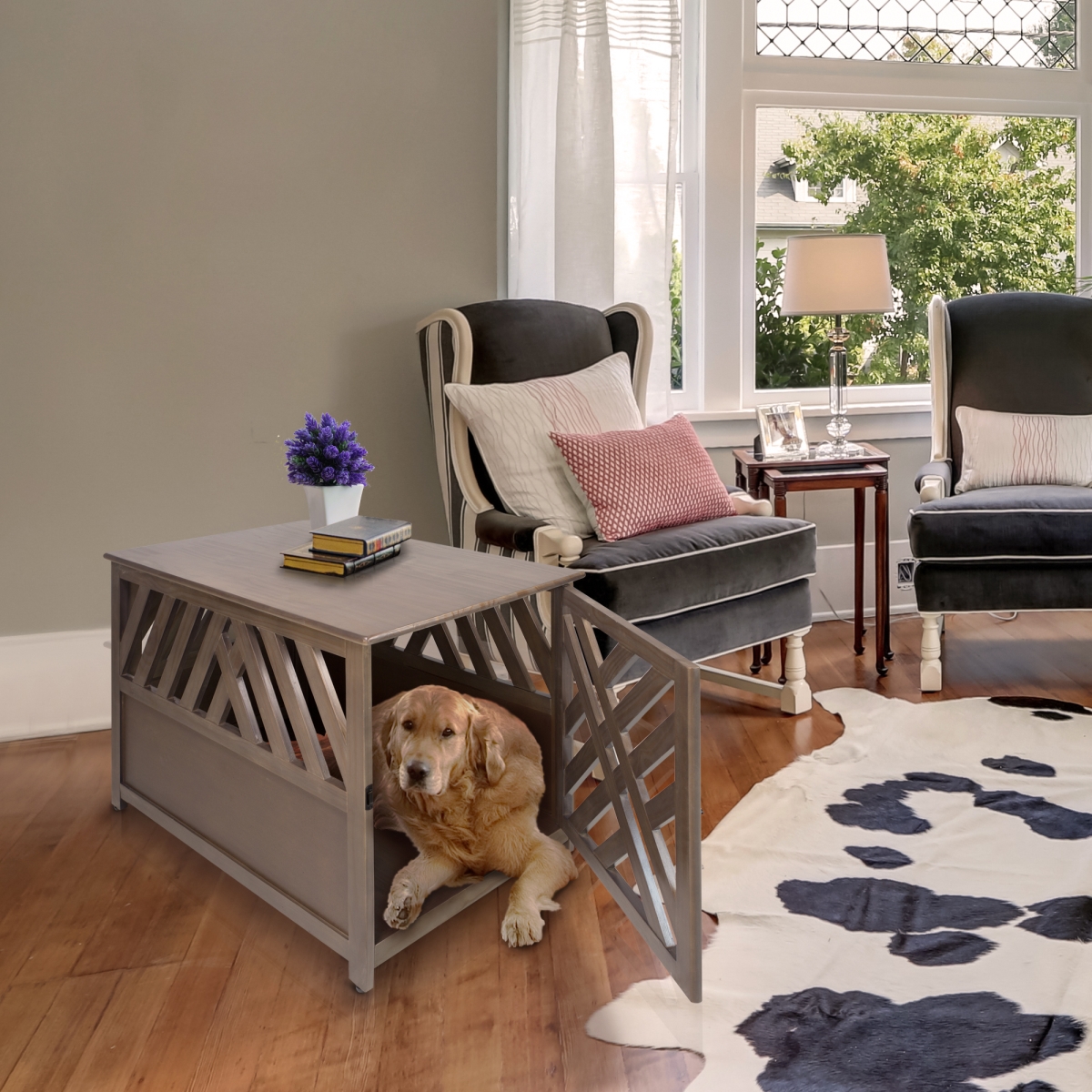 Picture of Casual Home 602-218 Modern Lattice Wooden Pet Crate End Table&#44; Gray