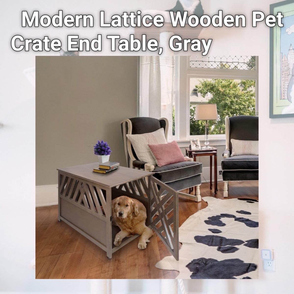 Picture of Casual Home 602-218 Modern Lattice Wooden Pet Crate End Table, Gray