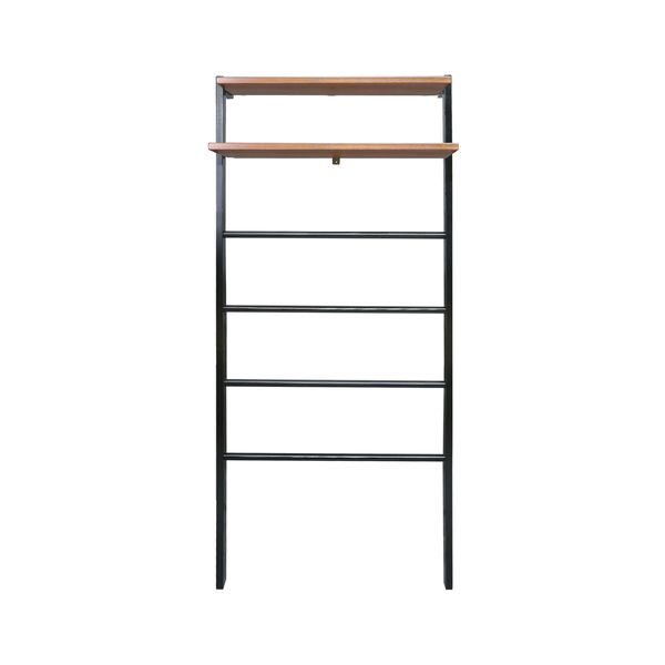 117-836 Space Saving 100 Percent Solid Wood 6-Tier Blanket Ladder with Two Storage Shelves - Black & Sweet Oak -  Yu Shan