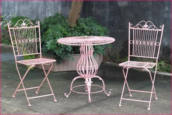 ZR191499-PKS Metal Bistro Set with Two Folding Chairs & One Round Table, Frosted Pink -  Zaer