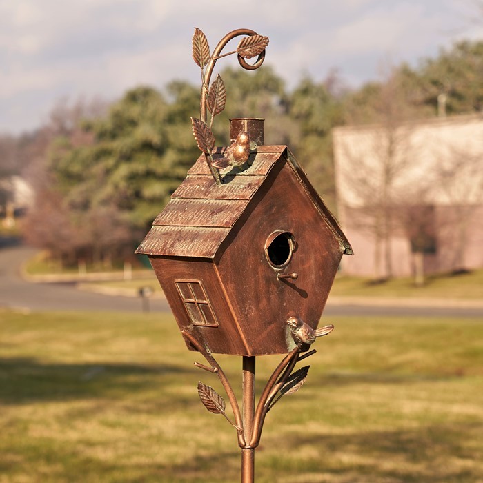 ZR192025-C Saran Birdhouse Sherry Stake, Antique Copper