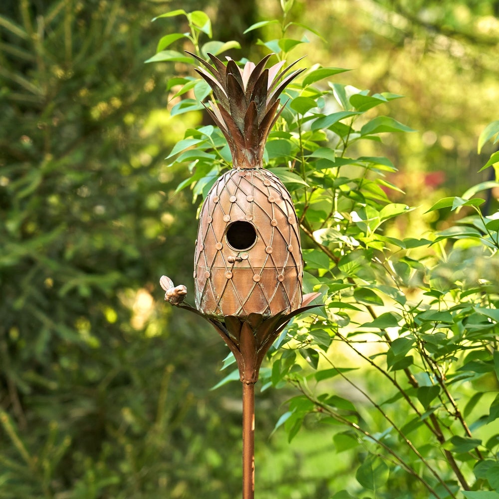 ZR193147 Pineapple Shaped Birdhouse Stake, Copper
