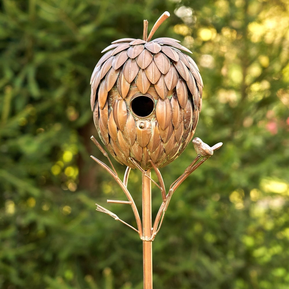 ZR193148 Pinecone Shaped Birdhouse Stake, Copper