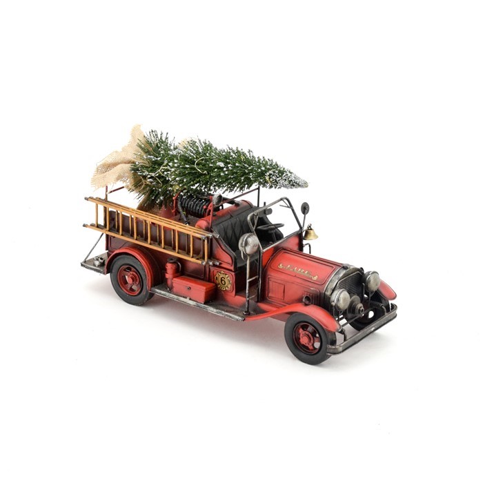 VA170004 1930 Vintage Style Fire Truck with Open Cab & Christmas Tree