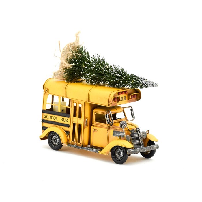 Picture of Zaer VA170007 Vintage Style Small Conversion School Bus with Christmas Tree & LED Lights