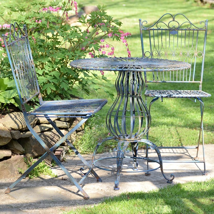 Metal Bistro Set - Cobalt Blue - Includes 2 Folding Chairs & Round Table - Durable Design