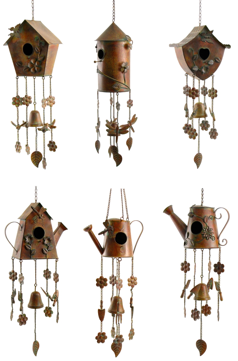 Picture of Zaer LS132817 Assorted Style Hanging Birdhouse Wind Chimes - Set of 6