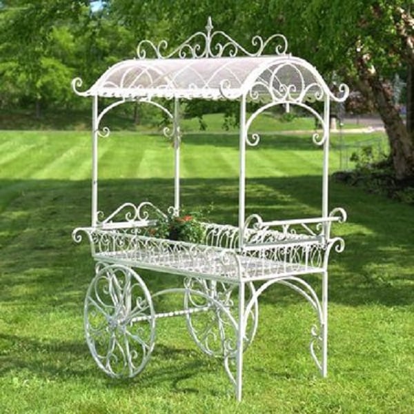 Picture of Zaer ZR180522-AW Flower Cart with Roof&#44; Antique White - Large