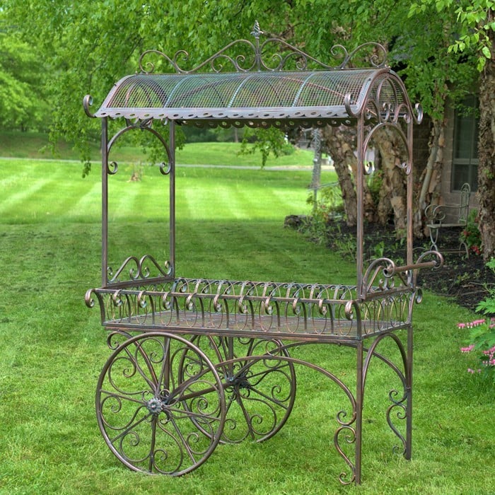 Picture of Zaer ZR180522-BZ Flower Cart with Roof&#44; Antique Bronze - Large