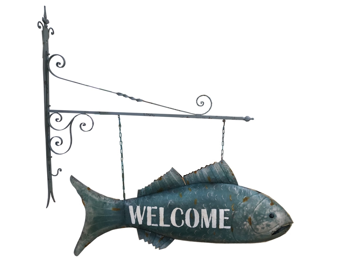 Picture of Zaer ZR887180 Hanging Fish Welcome Wall Decor&#44; Large