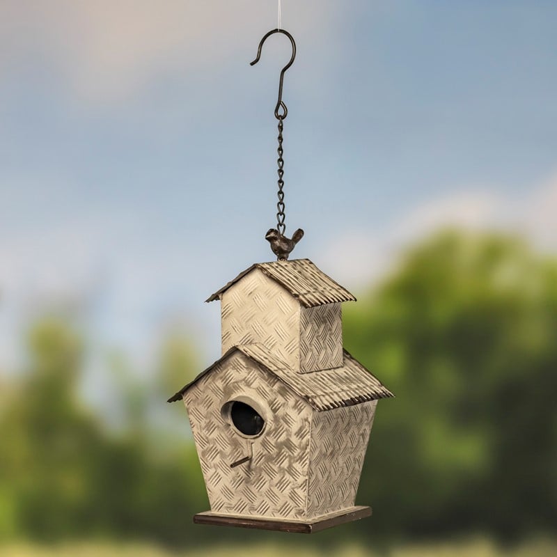 Picture of Zaer ZR175618-GV1 8 x 8 x 11.75 in. Hanging Galvanized Birdhouse&#44; Farmhouse