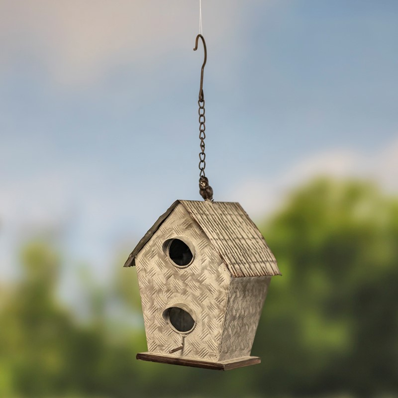 Picture of Zaer ZR175618-GV6 7.75 x 8.75 x 10 in. Hanging Galvanized Birdhouse&#44; Bunglaow