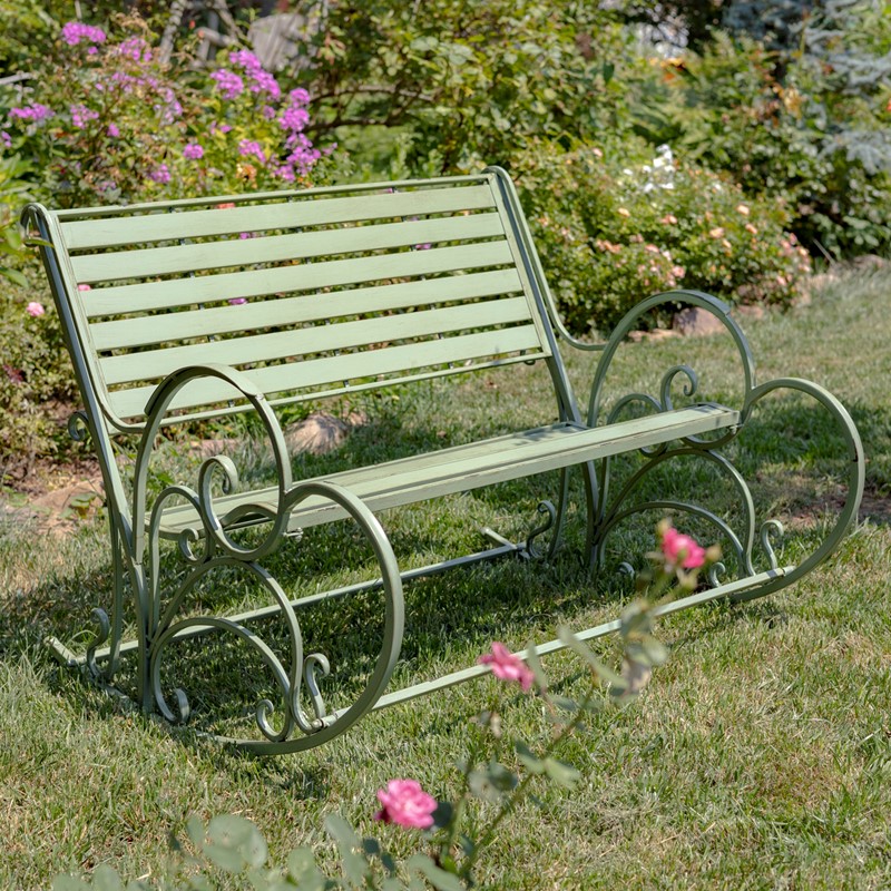 Picture of Zaer ZR821301-GR Monte Carlo 1968 Iron Rocking Bench&#44; Antique Green