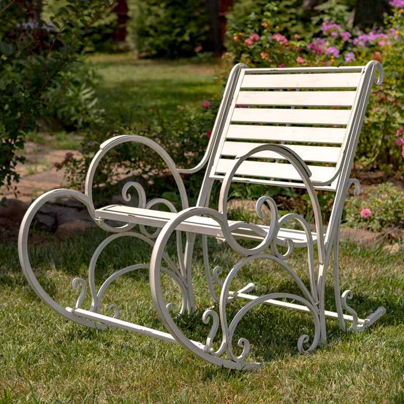 Picture of Zaer ZR821302-AW Monte Carlo 1968 Iron Rocking Arm Chair&#44; Antique White