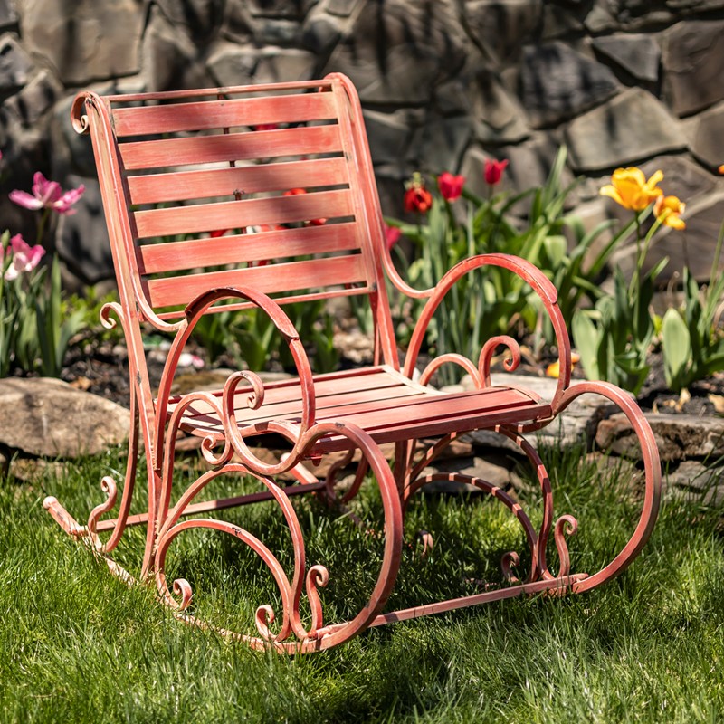 Picture of Zaer ZR821302-PK Monte Carlo 1968 Iron Rocking Arm Chair&#44; Flamingo Pink