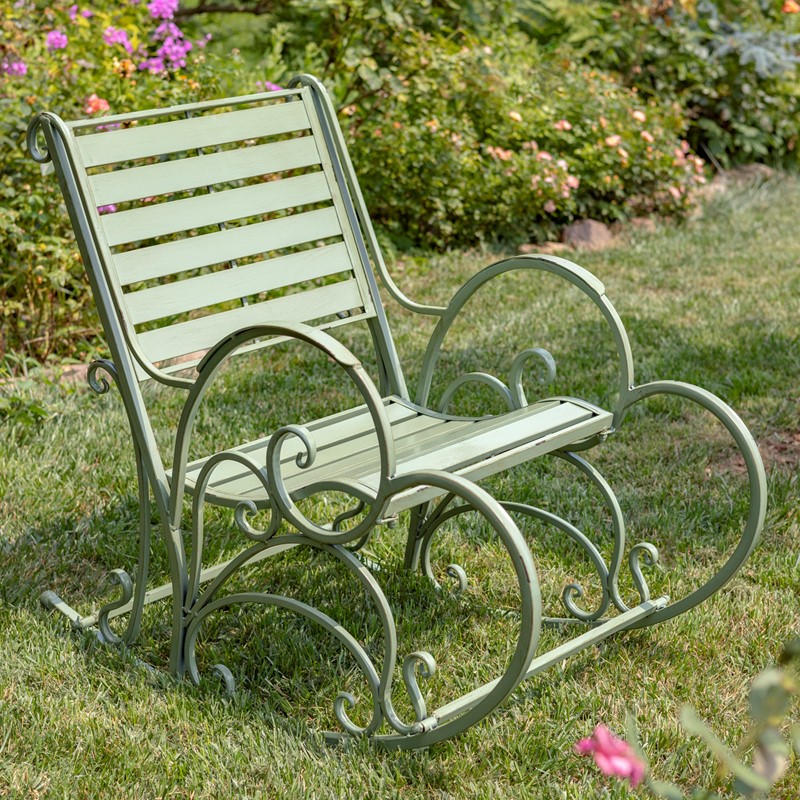 Picture of Zaer ZR821302-GR Monte Carlo 1968 Iron Rocking Arm Chair&#44; Antique Green