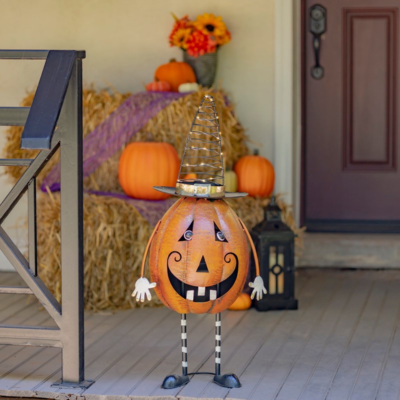 ZR195973 31.5 in. Tall Jack-O-Lantern Halloween Figurine with Light-Up LED Witchs Hat