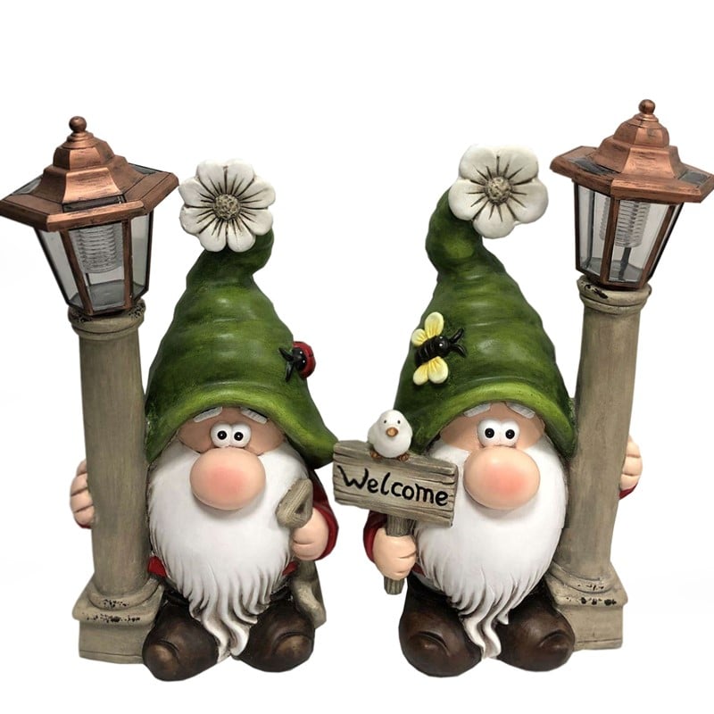 ZR200366 Garden Gnomes with Solar Lights - Set of 2