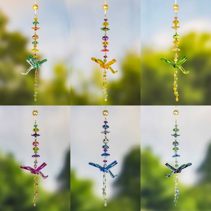 ZR110913-1-SET 13 in. Acrylic Dragonfly Ornament with Dangling Beads, Assorted Color - Set of 12