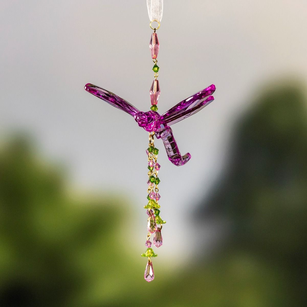 ZR506708-6-SET 6.75 Acrylic Dragonfly Ornament with Dangling Beads, Assorted Color - Set of 6