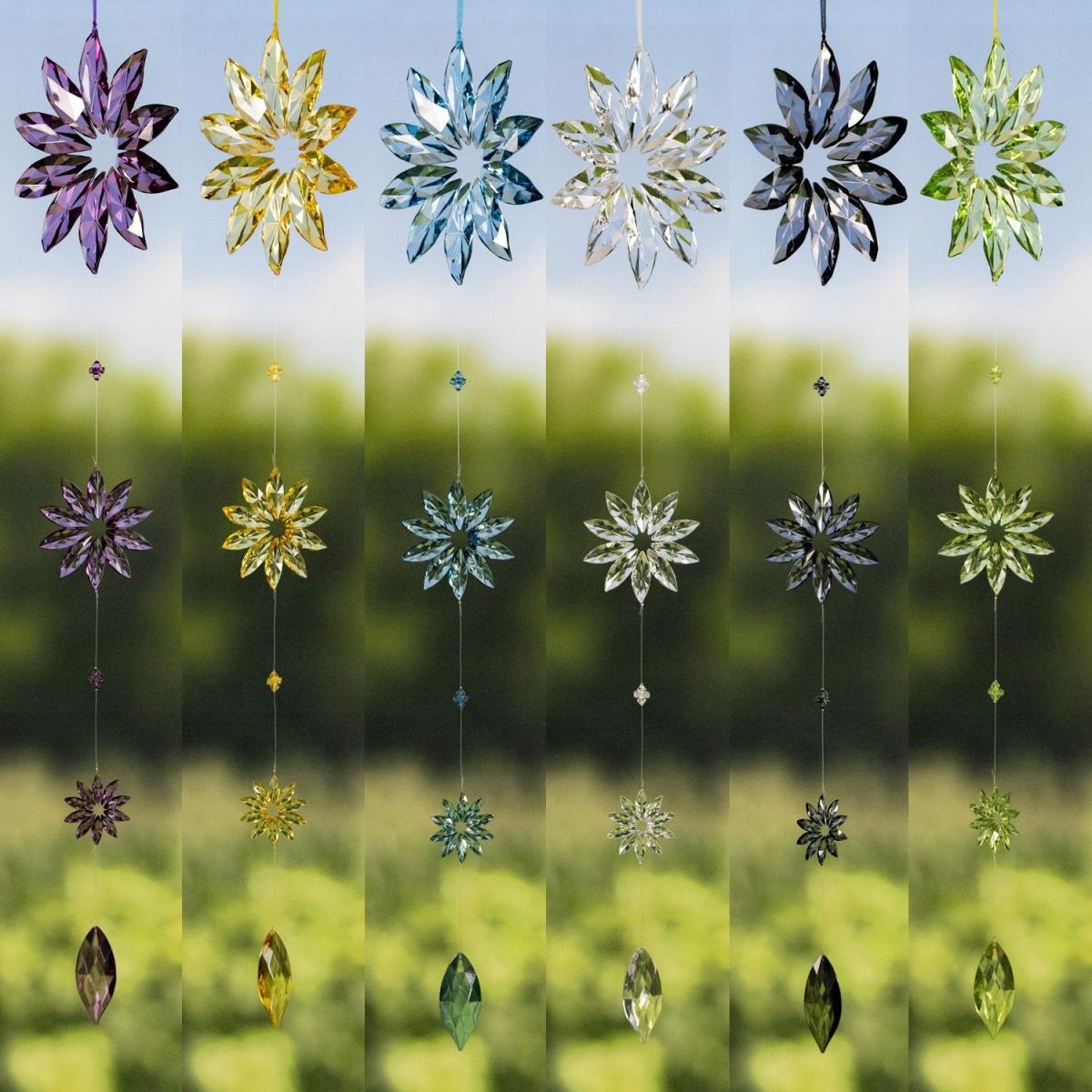 ZR510412-SET 39 in. Hanging Three Piece Acrylic Flower Chain Ornaments, Assorted Color - Set of 6
