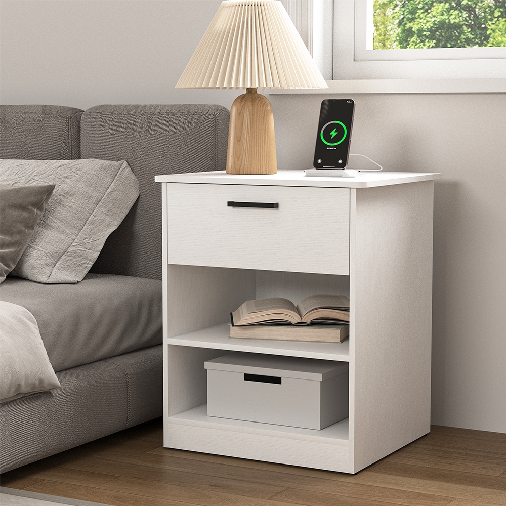 Picture of Liveditor TD-WBWB11498 Wooden Nightstand Bedside Table with 1 Drawer and Shelves&#44; End Table for Bedroom