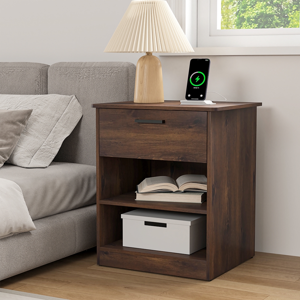Picture of Liveditor TD-WBWB11495 Wooden Nightstand Bedside Table with 1 Drawer and Shelves&#44; End Table for Bedroom