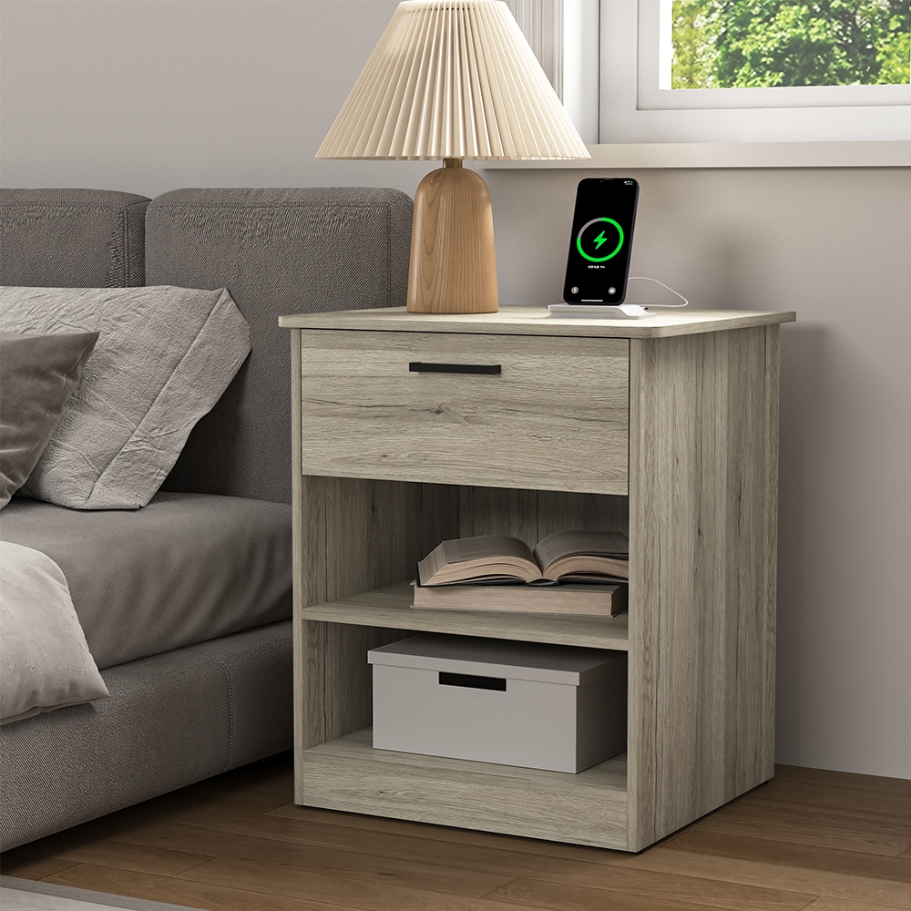Picture of Liveditor TD-WBWB11496 Wooden Nightstand Bedside Table with 1 Drawer and Shelves&#44; End Table for Bedroom