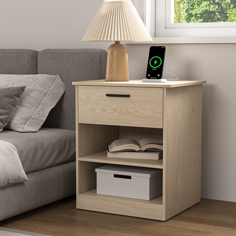 Picture of Liveditor TD-WBWB11497 Wooden Nightstand Bedside Table with 1 Drawer and Shelves&#44; End Table for Bedroom