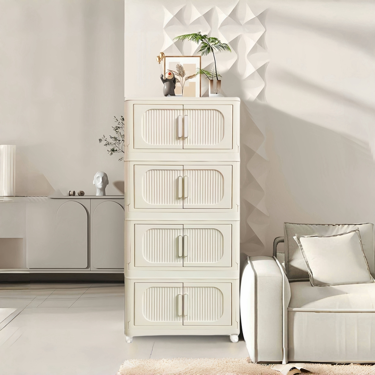 Picture of Liveditor TD-WBWB04115 4 Tiers Plastic Storage Cabinet in White with Wheels