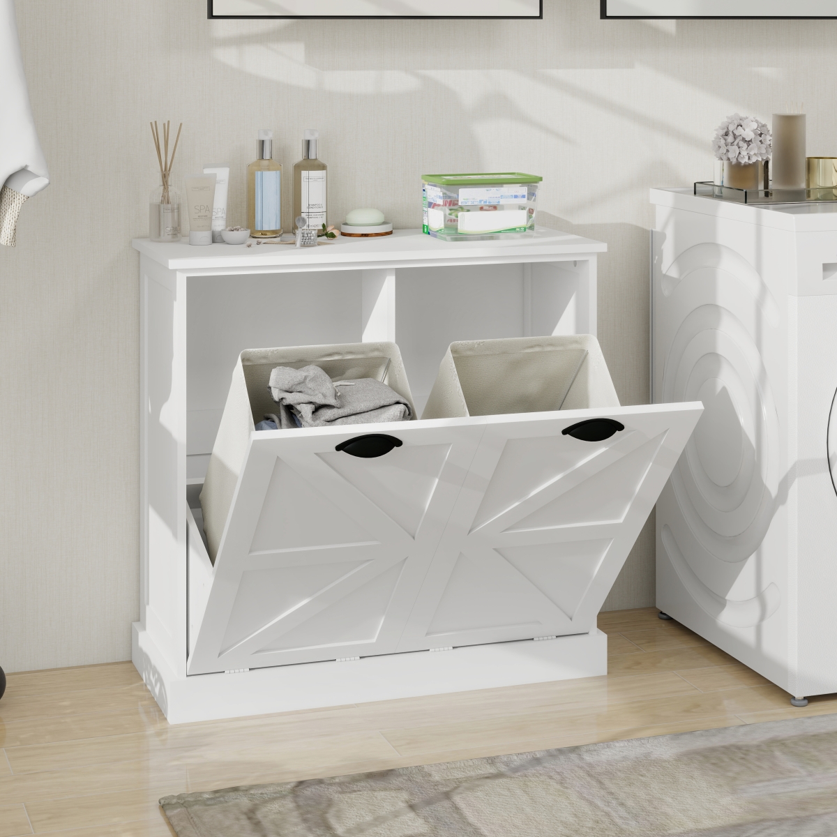 Picture of Liveditor TD-WBWB04108 Freestanding Double Tilt Out Laundry Sorter Cabinet Bathroom Cabinet