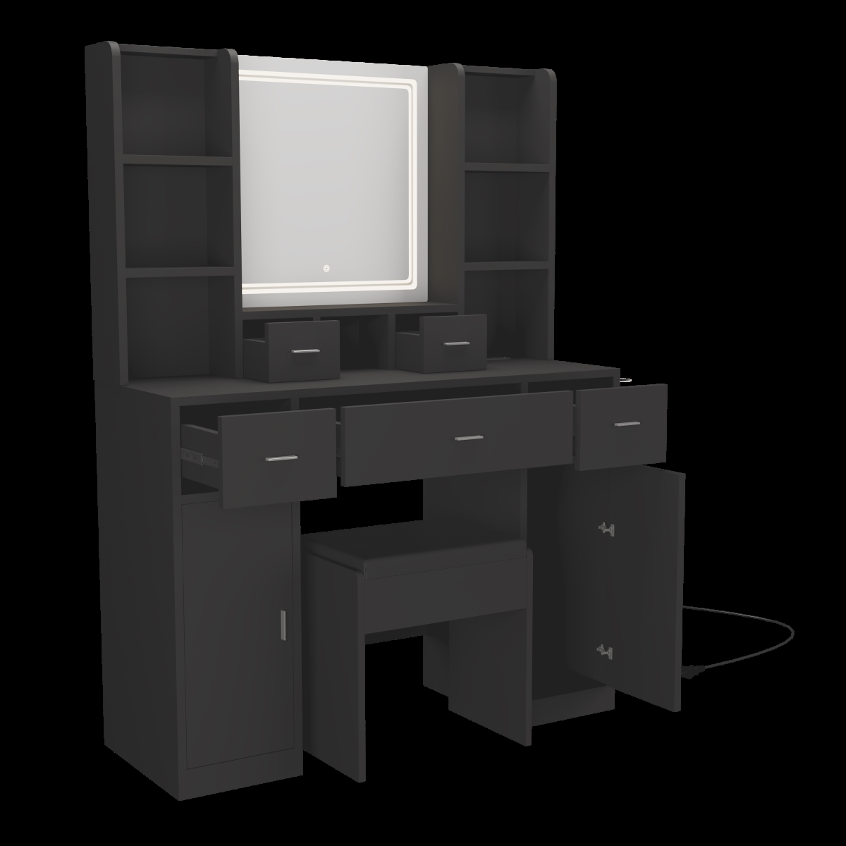 Picture of Liveditor TD-WBWB04127 5 Drawers Makeup Vanity Desk in Black with Lighted Mirror and 2 Cabinets